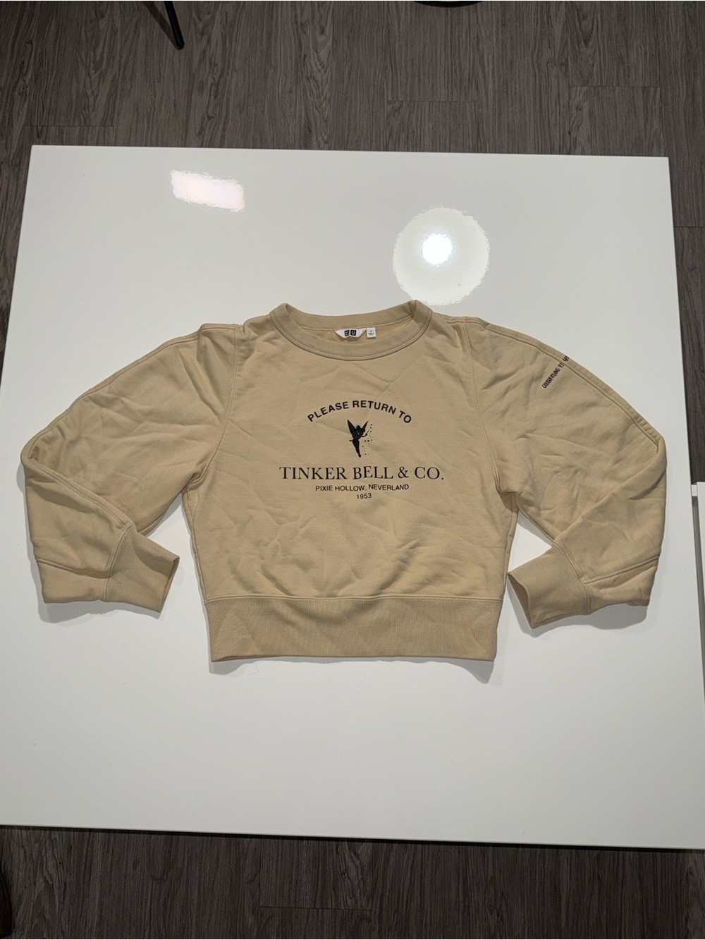 UNIQLO Disney collaboration cropped sweatshirt featuring Tinker Bell graphics S